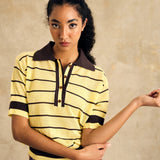 Striped Polo Neck Knit Top