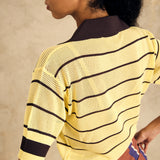 Striped Polo Neck Knit Top