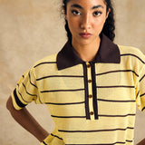 Striped Polo Neck Knit Top