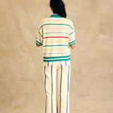 Striped Polo Neck Knit Top