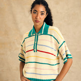 Striped Polo Neck Knit Top