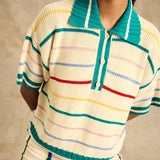 Striped Polo Neck Knit Top