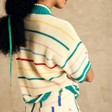 Striped Polo Neck Knit Top