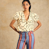 Short Sleeve Elastic Waist Blouse
