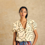 Short Sleeve Elastic Waist Blouse