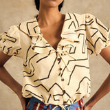 Short Sleeve Elastic Waist Blouse