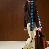 KNIT CARDIGAN WITH CONTRAST COLLAR AND CUFFS