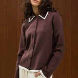 KNIT CARDIGAN WITH CONTRAST COLLAR AND CUFFS