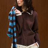 KNIT CARDIGAN WITH CONTRAST COLLAR AND CUFFS