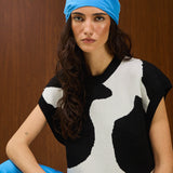 Printed Crew Neck Knit Vest