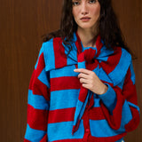 V NECK STRIPED KNIT CARDIGAN