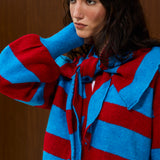 V NECK STRIPED KNIT CARDIGAN