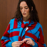 V NECK STRIPED KNIT CARDIGAN