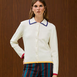 KNIT CARDIGAN WITH CONTRAST COLLAR AND CUFFS
