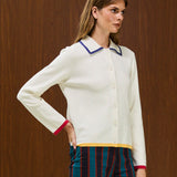 KNIT CARDIGAN WITH CONTRAST COLLAR AND CUFFS