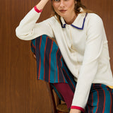 KNIT CARDIGAN WITH CONTRAST COLLAR AND CUFFS