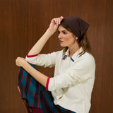 KNIT CARDIGAN WITH CONTRAST COLLAR AND CUFFS