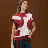 PRINTED CREW NECK KNIT VEST