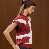 PRINTED CREW NECK KNIT VEST