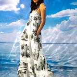 Black&White Garden %100 Linen Long Dress