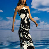 Black&White Halter Neck Long Dress