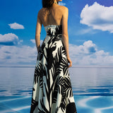 Black&White Halter Neck Long Dress