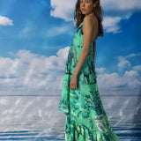 Green Garden V Neck Long Dress