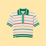 Striped Polo Neck Knit Top