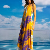 Tropical Peacock Halter Neck Long Dress